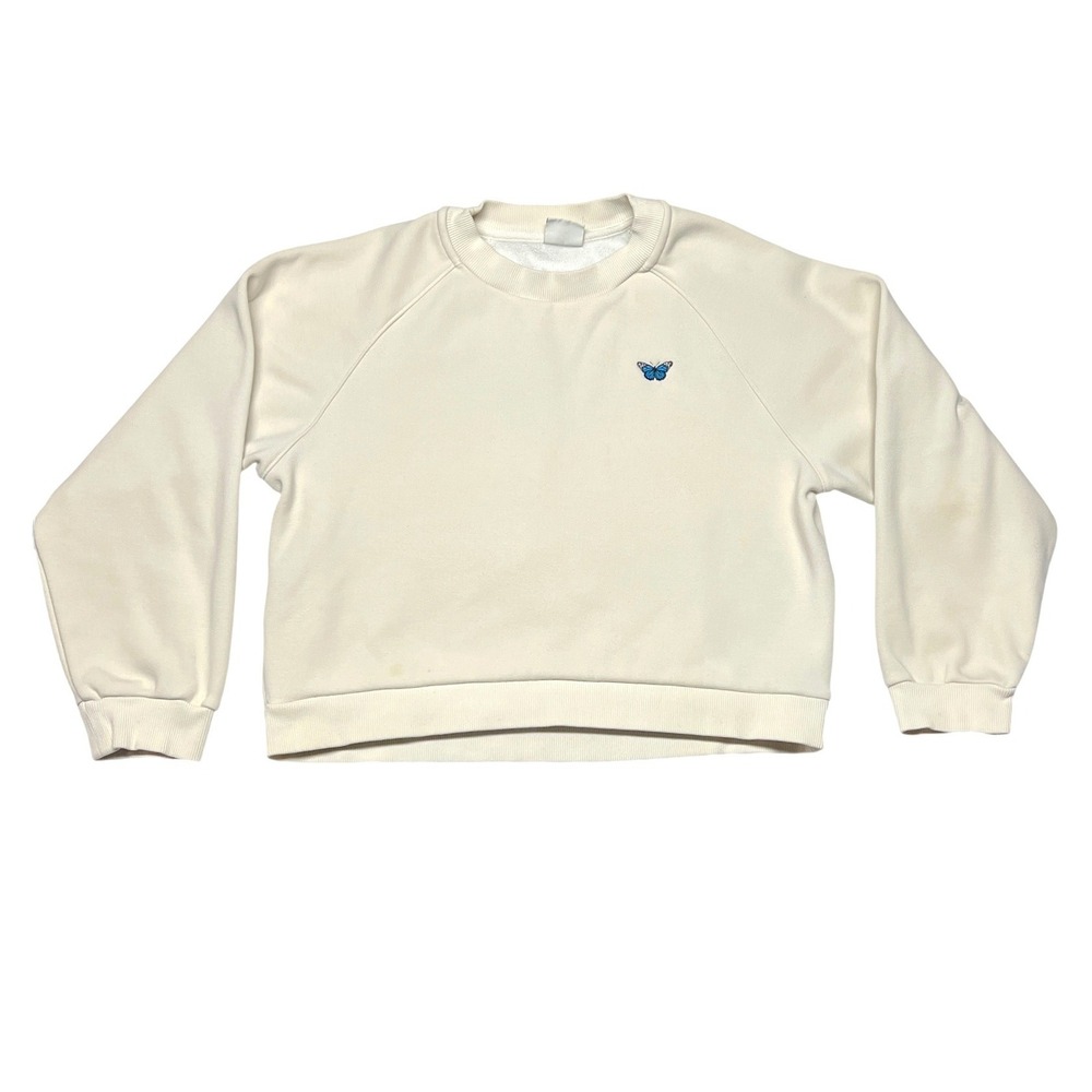 Aritzia Sunday Best Crewneck Sweatshirt Women's M Ivory Butterfly Embroidery GUC